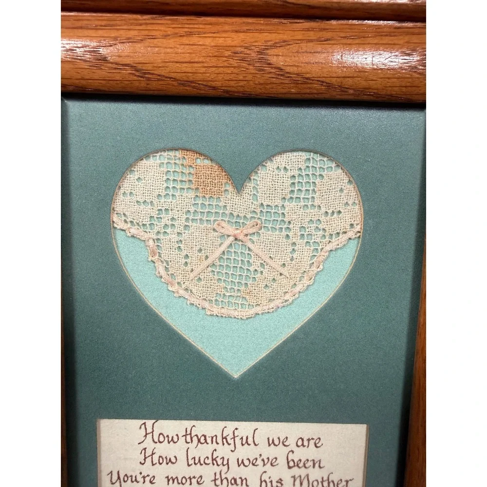Vintage Mother In Law Poem Framed Art Lace Heart Oak Wood Frame 8.5x6.5